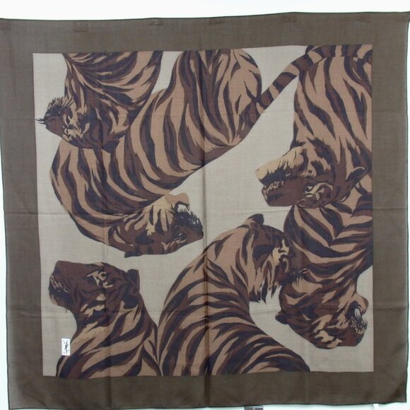 Authentic YVES SAINT LAURENT Tiger print large size scarf wool/silk [Used] - Picture 2 of 9
